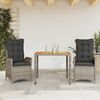 vidaXL 3 Piece Garden Dining Set with Cushions Grey Poly Rattan