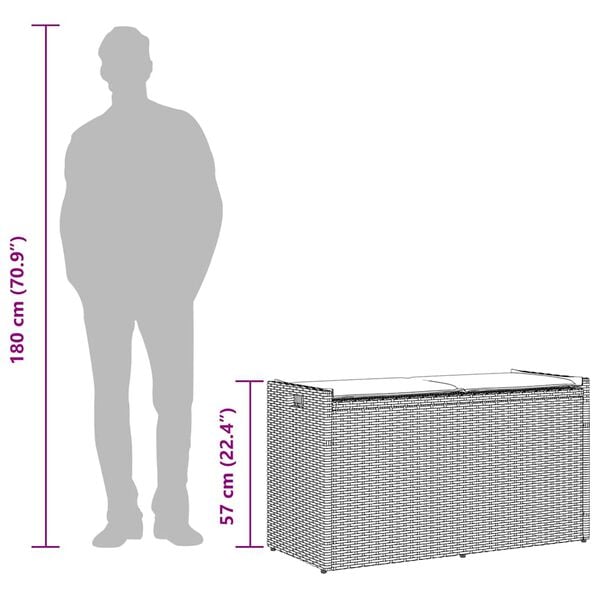 vidaXL Outdoor Storage Bench with Cushion Beige 100 cm Poly Rattan
