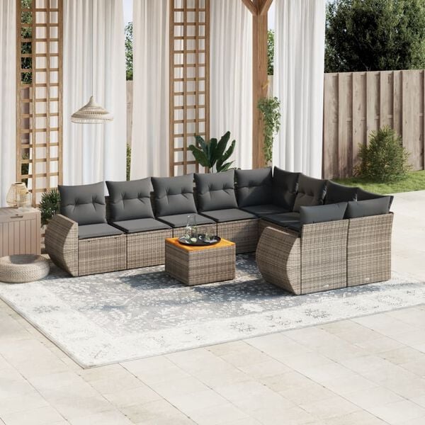 vidaXL 10 Piece Garden Sofa Set with Cushions Grey Poly Rattan
