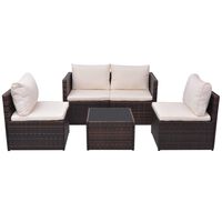 vidaXL 5 Piece Garden Lounge Set with Cushions Poly Rattan Brown