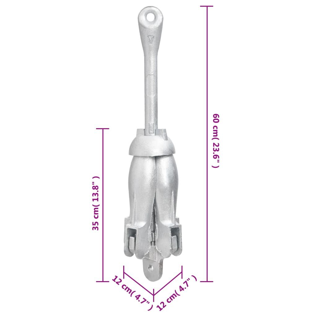 vidaXL Folding Anchor Silver 8 kg Hot Dip Galvanized Cast Iron