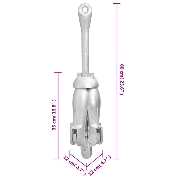 vidaXL Folding Anchor Silver 8 kg Hot Dip Galvanized Cast Iron