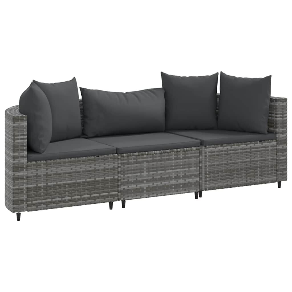 vidaXL 3 Piece Garden Sofa Set with Cushions Grey Poly Rattan