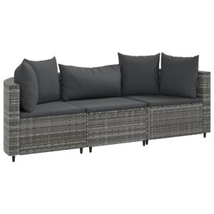 vidaXL 3 Piece Garden Sofa Set with Cushions Grey Poly Rattan