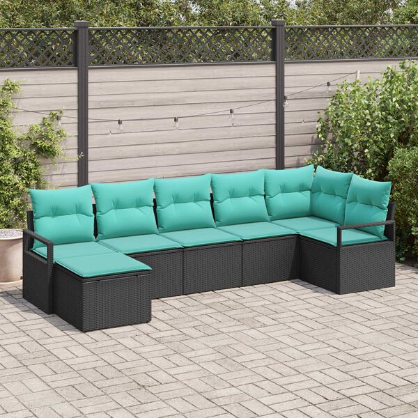vidaXL Garden Sofa Set with Cushion 7 pcs Black and Turquoise