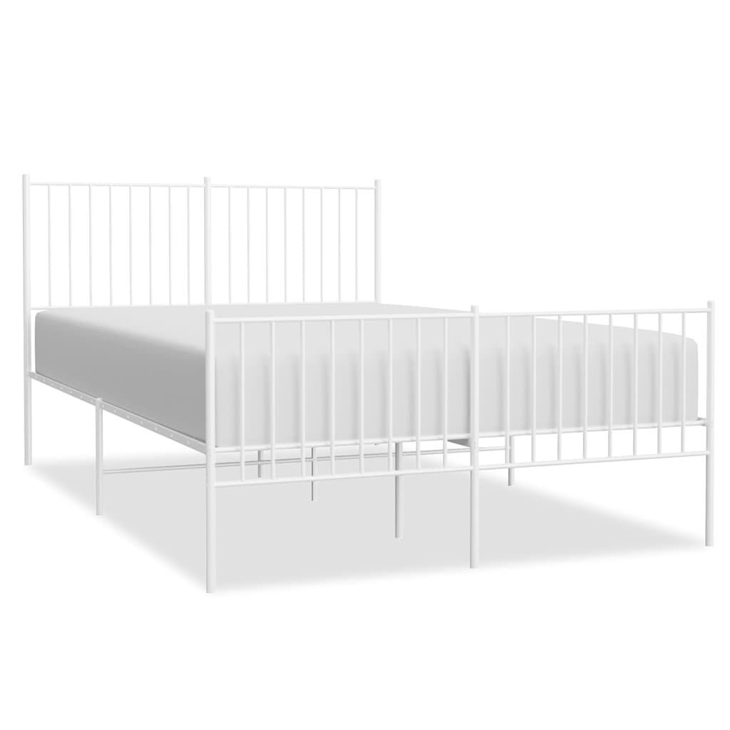 vidaXL Metal Bed Frame without Mattress with Footboard White 135x190cm