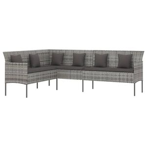 vidaXL L-shaped Garden Sofa with Cushions Grey Poly Rattan
