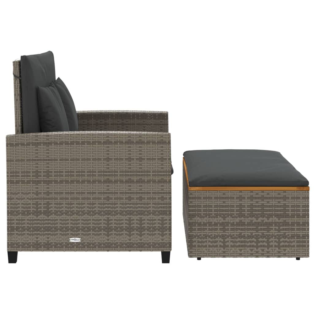 vidaXL Garden Sofa with Cushions 2-Seater Grey Poly Rattan&Acacia Wood