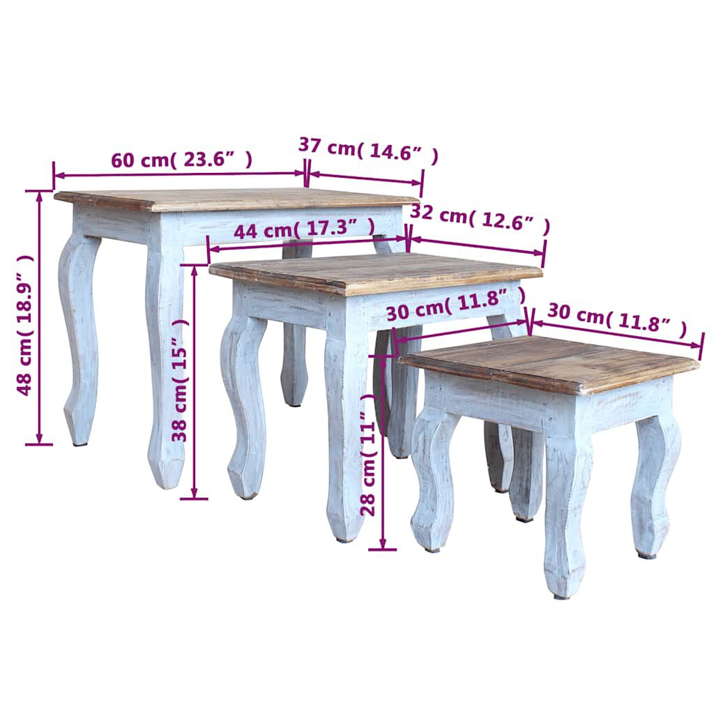 vidaXL Nesting Table Set 3 Pieces Solid Mahogany Wood