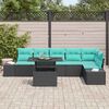 vidaXL Garden Sofa Set with Cushion 7 pcs Black Poly Rattan