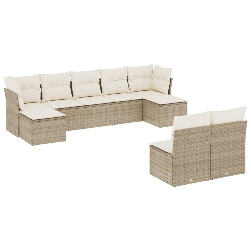 vidaXL 9 Piece Garden Sofa Set with Cushions Beige Poly Rattan