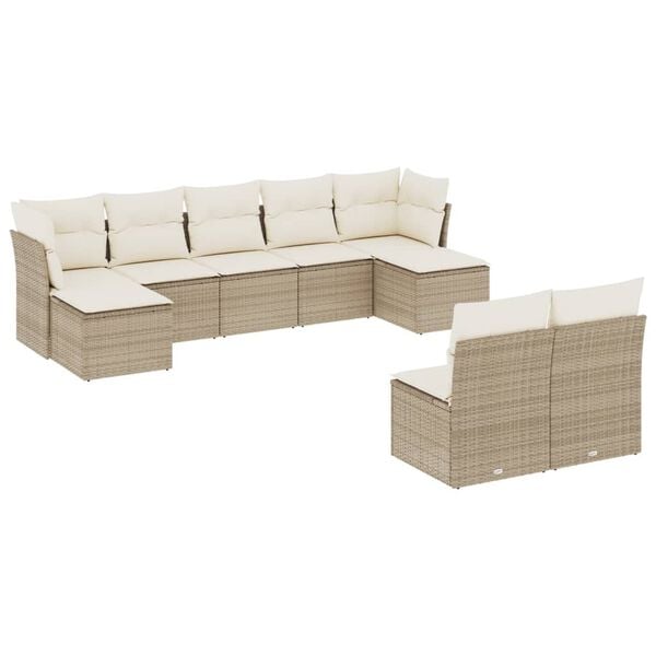 vidaXL 9 Piece Garden Sofa Set with Cushions Beige Poly Rattan