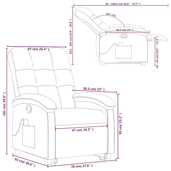 vidaXL Stand up Massage Recliner Chair Wine Red Fabric