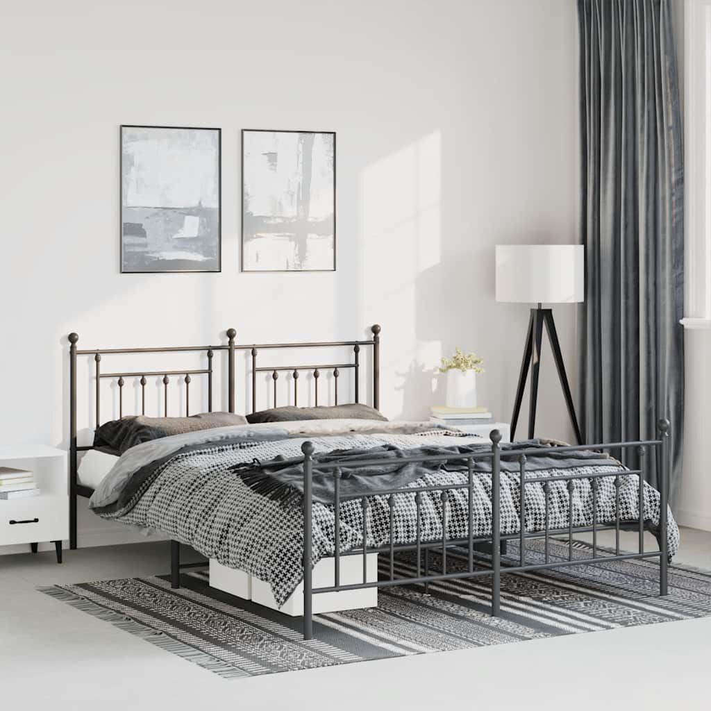 vidaXL Metal Bed Frame without Mattress with Footboard Black 135x190cm
