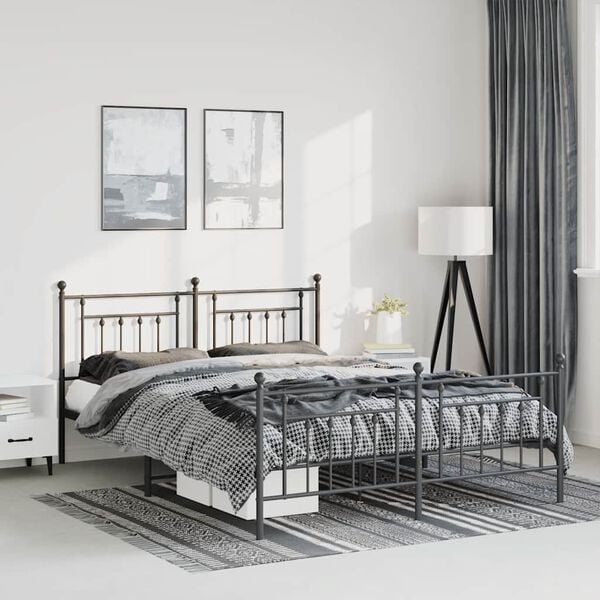 vidaXL Metal Bed Frame without Mattress with Footboard Black 135x190cm