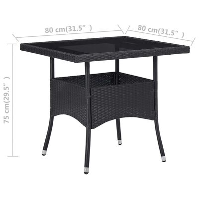 vidaXL Outdoor Dining Table Black Poly Rattan and Glass