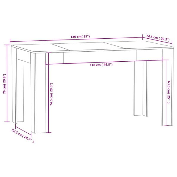 vidaXL Dining Table Smoked Oak 140x74.5x76 cm Engineered Wood