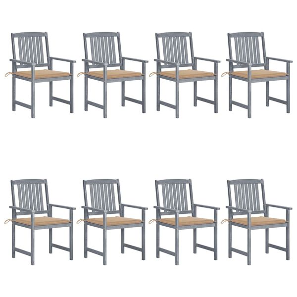 vidaXL Garden Chairs with Cushions 8 pcs Solid Acacia Wood Grey