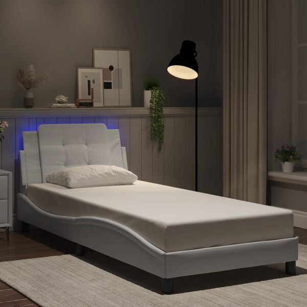 vidaXL Bed Frame with LED without Mattress "Zadar" White 100x190 cm