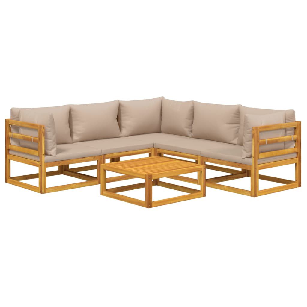 vidaXL 6 Piece Garden Lounge Set with Taupe Cushions Solid Wood