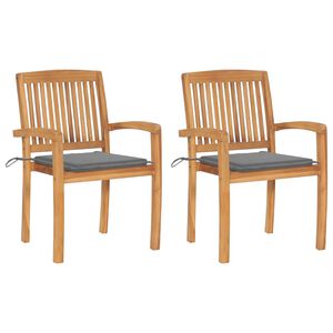 vidaXL Garden Chairs 2 pcs with Grey Cushions Solid Teak Wood