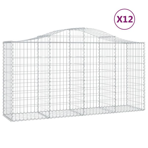 vidaXL Arched Gabion Baskets 12 pcs 200x50x100/120 cm Galvanised Iron