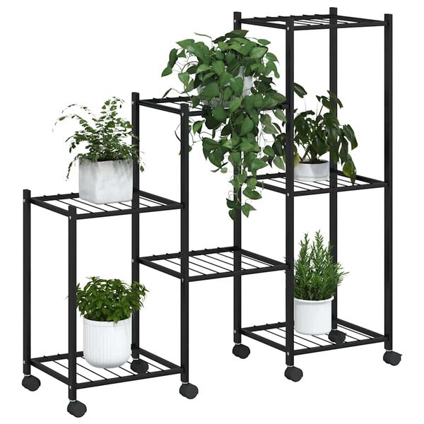 vidaXL Flower Stand with Wheels 83x25x83.5 cm Black Iron