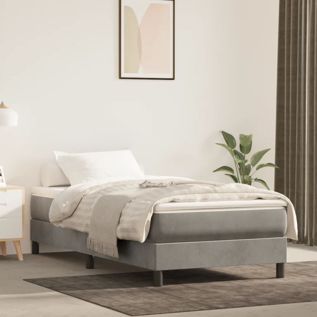 vidaXL Box Spring Bed with Mattress Light Grey 100x190 cm Twin Velvet