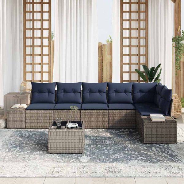 vidaXL Garden Sofa Set with Cushion 7 pcs Grey Poly Rattan