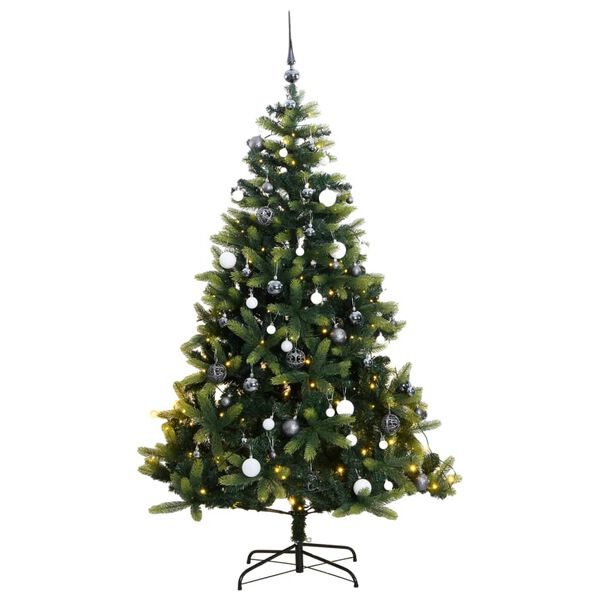 vidaXL Artificial Hinged Christmas Tree 300 LEDs & Ball Set 210 cm