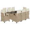 vidaXL 9 Piece Garden Dining Set with Cushions Beige Poly Rattan