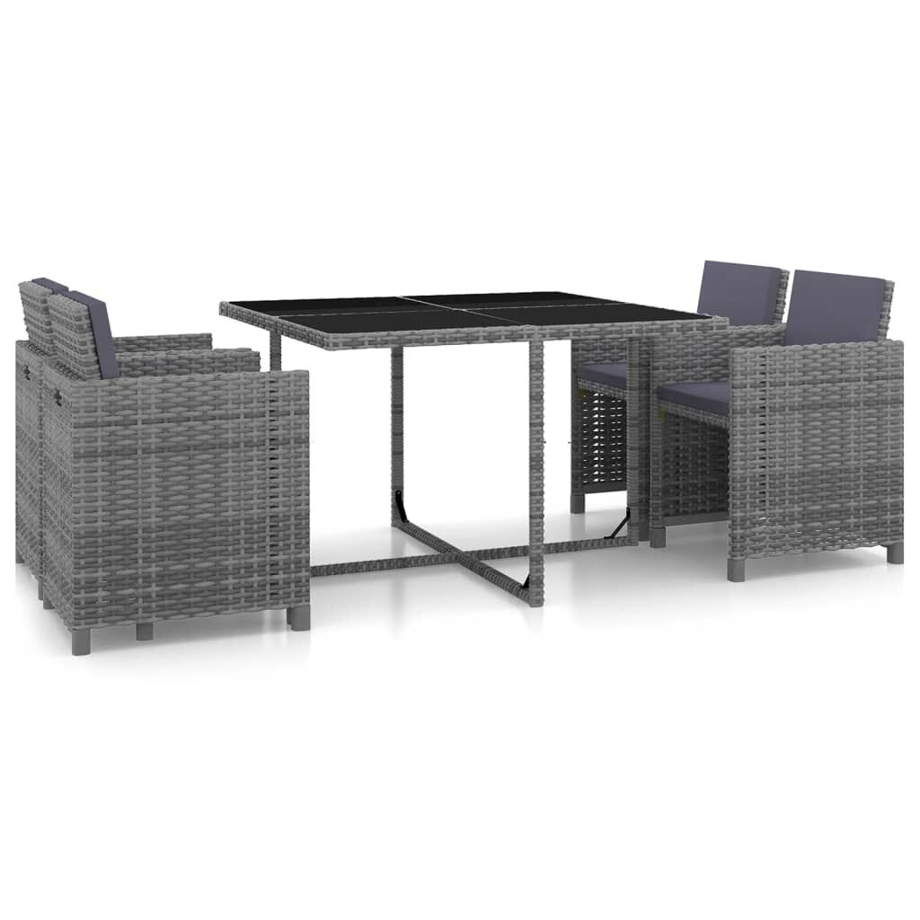 vidaXL 5 Piece Outdoor Dining Set with Cushions Poly Rattan Grey