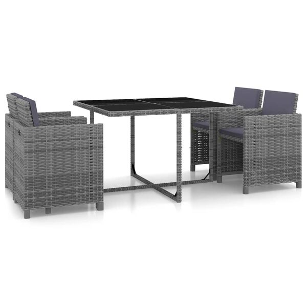 vidaXL 5 Piece Outdoor Dining Set with Cushions Poly Rattan Grey