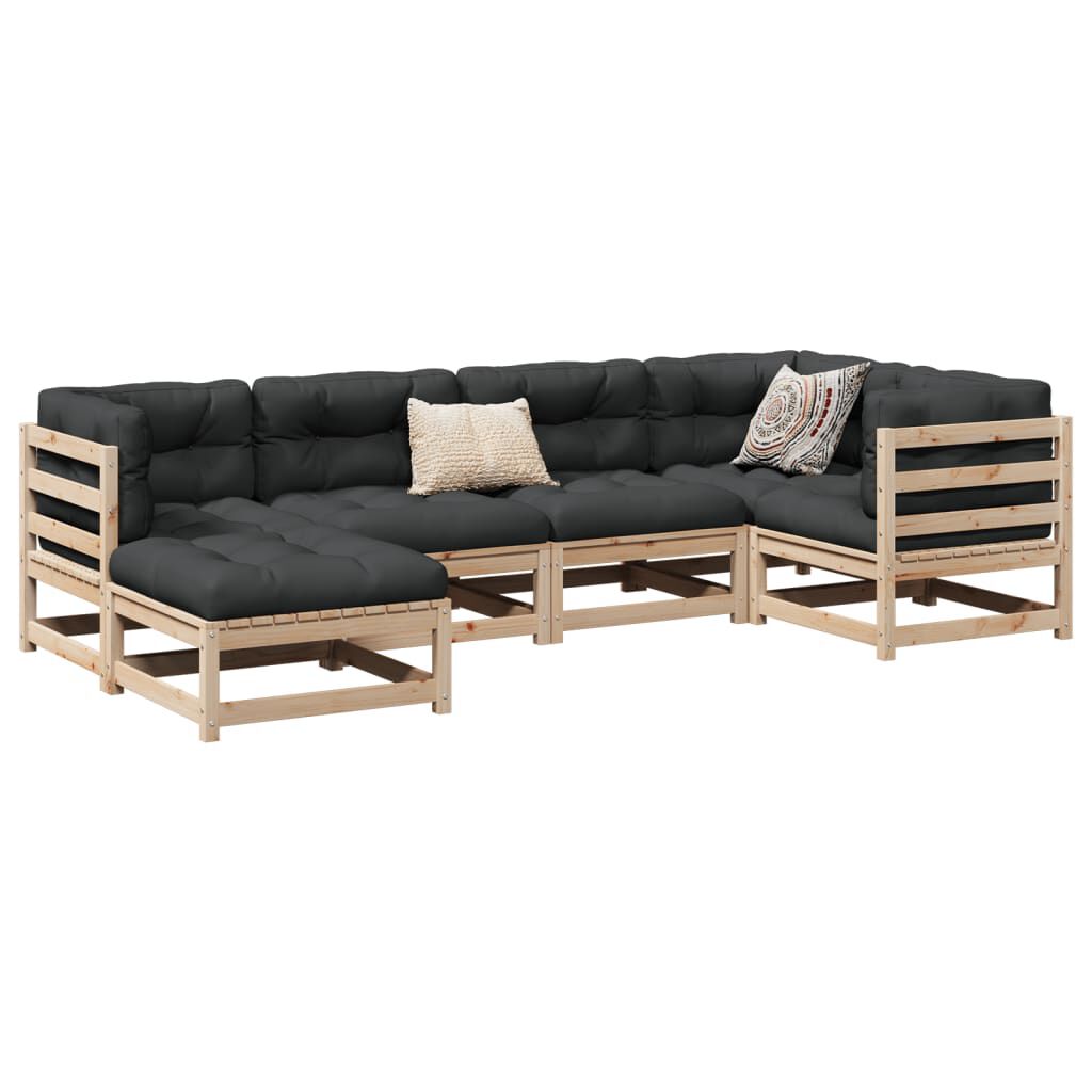 vidaXL 6 Piece Garden Sofa Set with Cushions Solid Wood Pine
