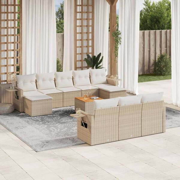 vidaXL 11 Piece Garden Sofa Set with Cushions Beige Poly Rattan