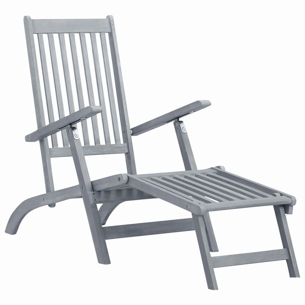 vidaXL Outdoor Deck Chair with Footrest Grey Wash Solid Acacia Wood