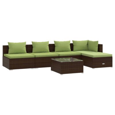 vidaXL 6 Piece Garden Lounge Set with Cushions Poly Rattan Brown