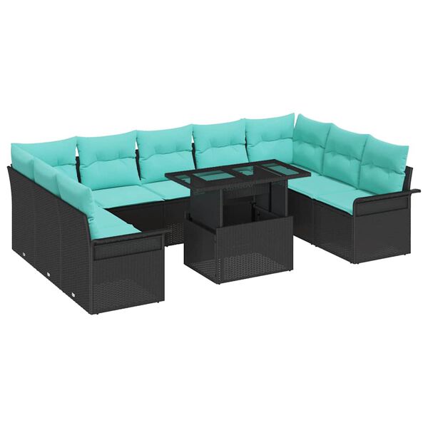 vidaXL Garden Sofa Set with Cushion 10 pcs Black Poly rattan
