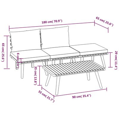 vidaXL 4 Piece Garden Lounge Set with Cushions Solid Wood Acacia