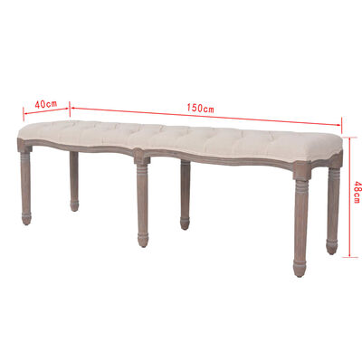 vidaXL Bench Linen Solid Wood 150x40x48 cm Cream White