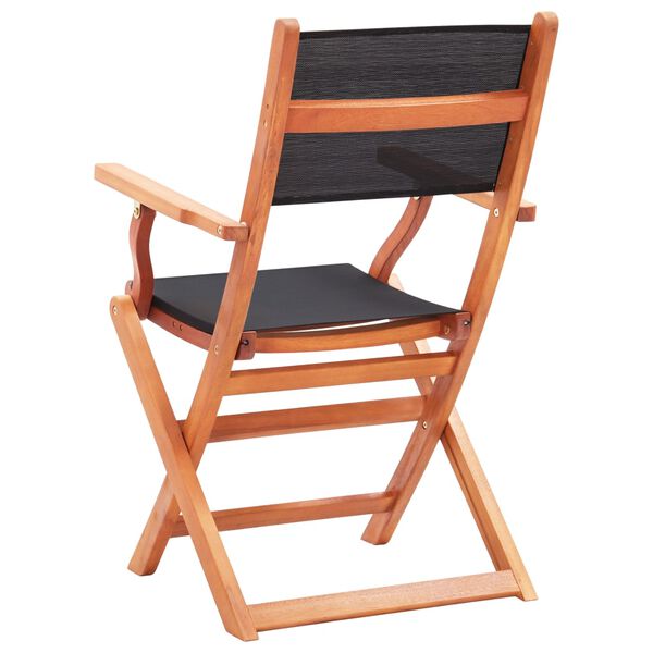 vidaXL Folding Garden Chairs 2 pcs Black Solid Eucalyptus Wood and Textilene