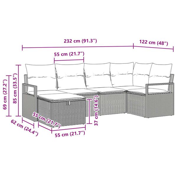vidaXL 6 Piece Garden Sofa Set with Cushions Black Poly Rattan
