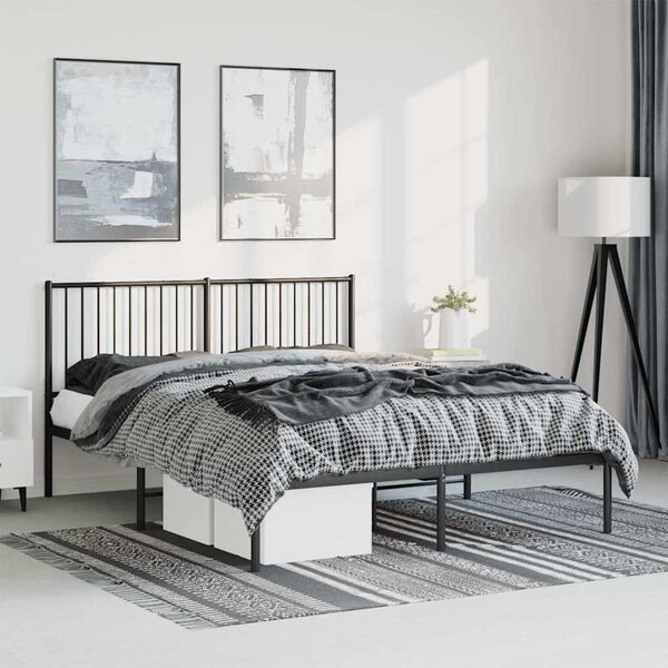 vidaXL Metal Bed Frame without Mattress with Headboard Black 150x200cm