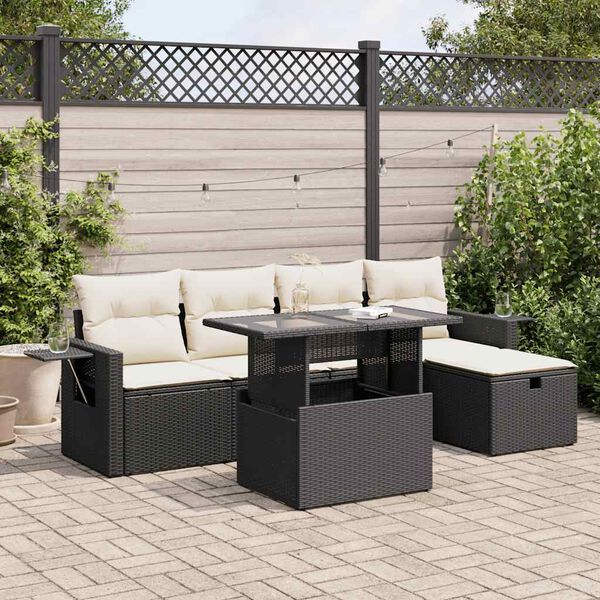 vidaXL 6 Piece Garden Sofa Set with Cushions Black Poly Rattan