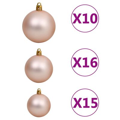 vidaXL 120 Piece Christmas Ball Set with Peak and 300 LEDs Rose Gold