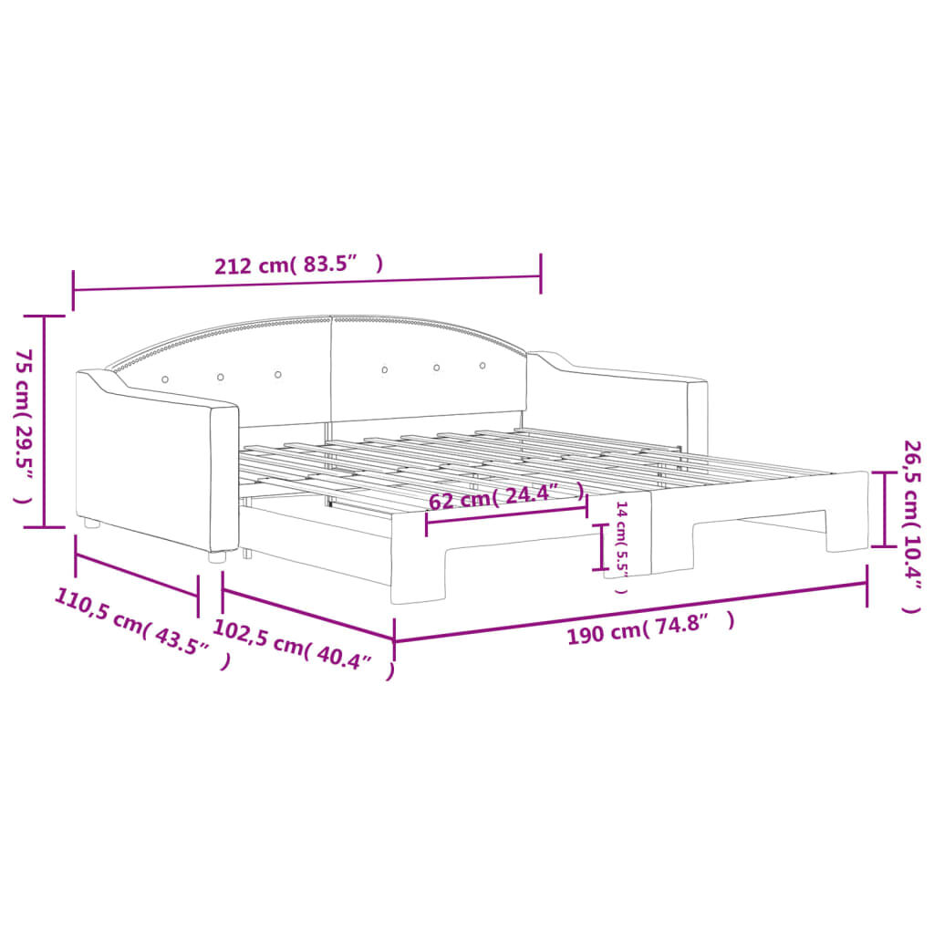 vidaXL Daybed with Trundle without Mattress Dark Grey 100x190 cm