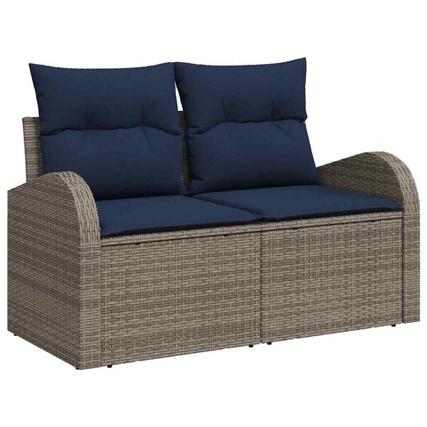 vidaXL Sofa Set with Cushion with Storage Grey and Navy Poly Rattan