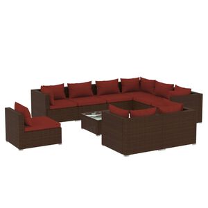 vidaXL 10 Piece Garden Lounge Set with Cushions Poly Rattan Brown