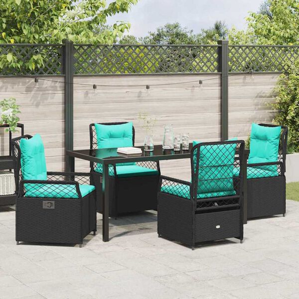 vidaXL Garden Dining Set 5 pcs Black Poly Rattan