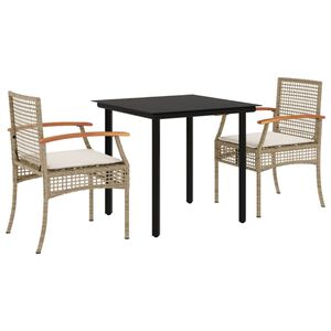 vidaXL 3 Piece Garden Dining Set with Cushions Beige Poly Rattan